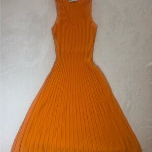 Zara Vibrant Orange Pleated Midi Dress knit dress women’s size small
